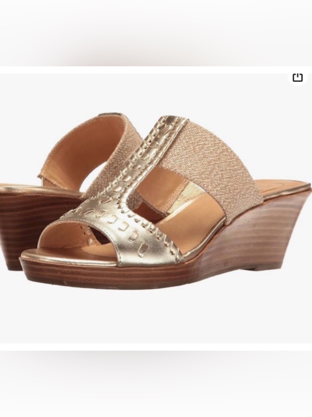 Jack Rogers Metallic Gold Nora Wedge Open Back Slide Sandals Size 9.5 New!